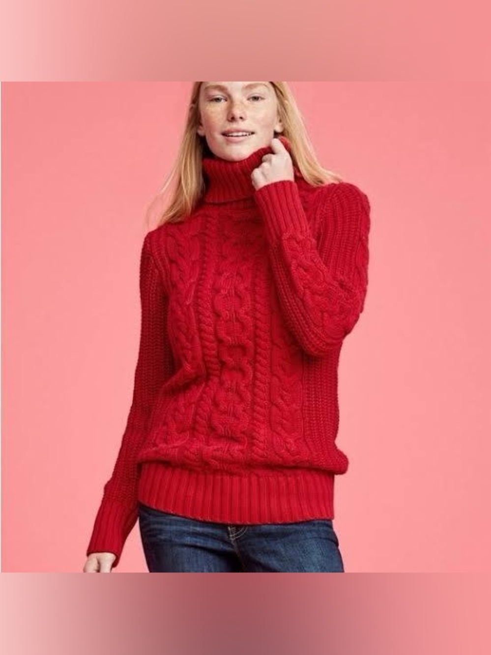 New York and company red silver shimmer cable knit cowl neck sweater